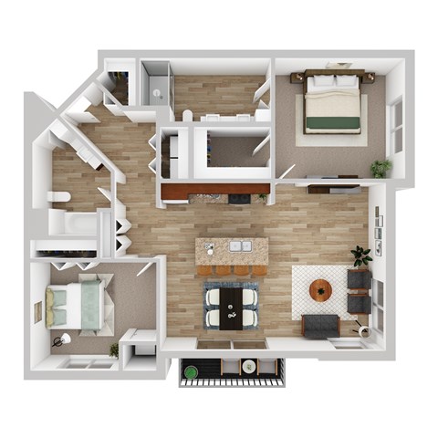 Floor plan for 2 beds, 2 baths, 1201 sqft